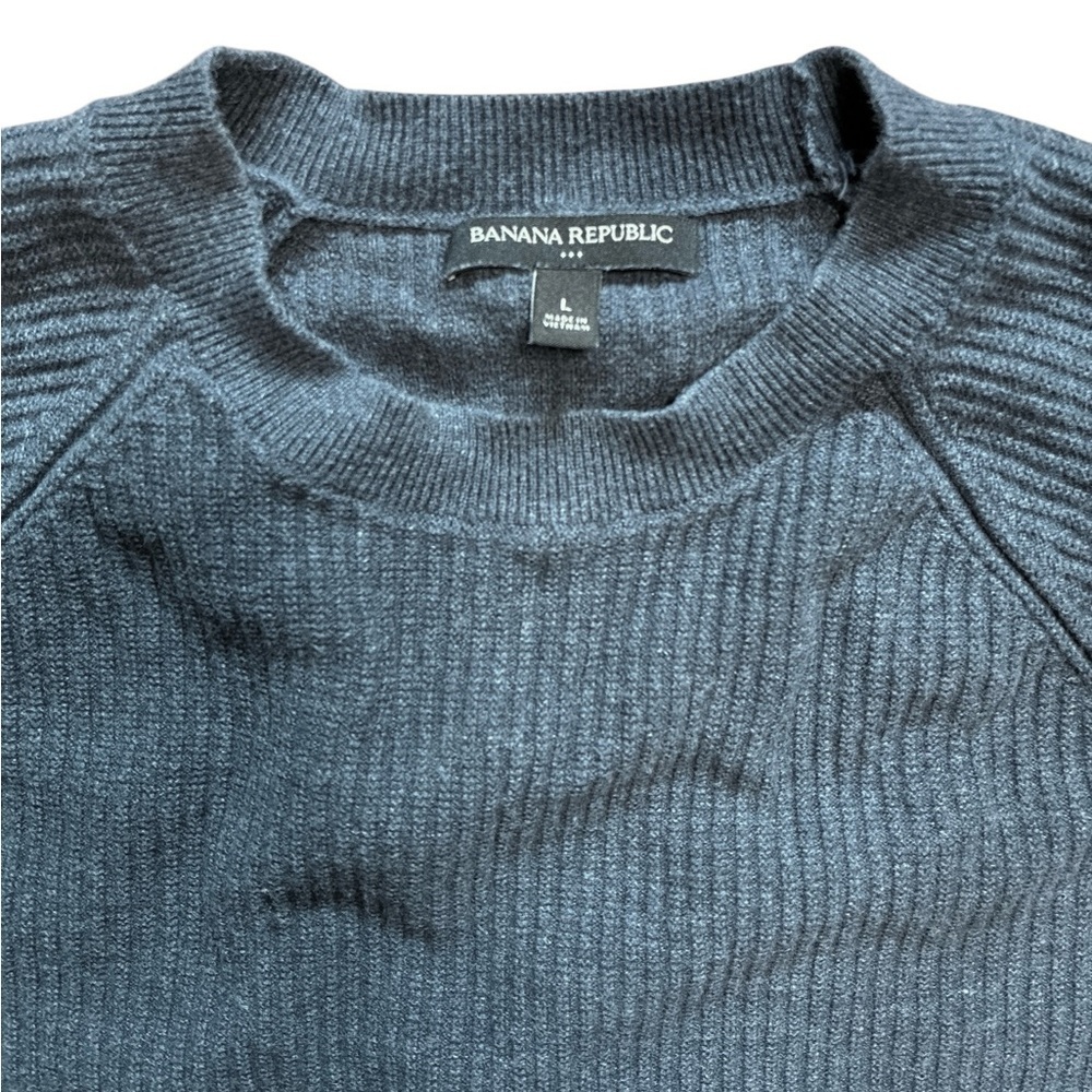Banana Republic Large Gray 100% Cotton Sweater Ribbed Crewneck Pullover - Picture 2 of 7